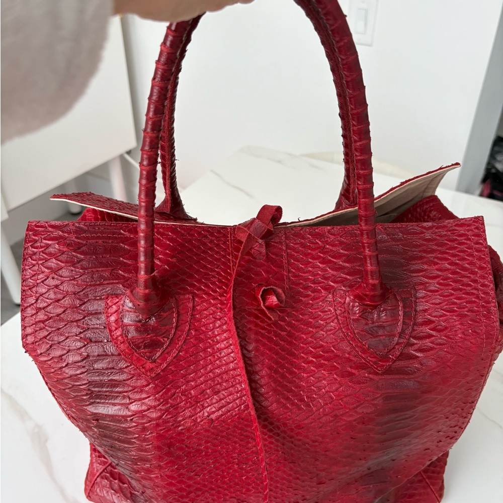 LET & HER Red Python Leather Tote Bag